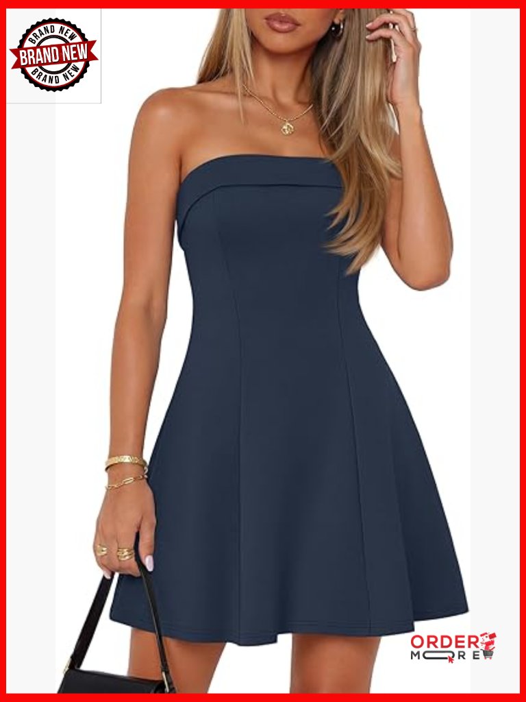 Strapless Tube Mini Dress With Pockets Ruffle Hem A-Line